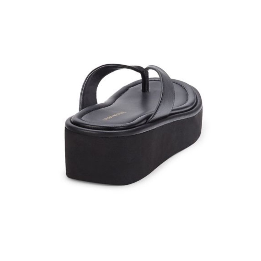NEW Stuart Weitzman Contempo Thong Platform Flat Black Leather Sandal Sz 7 B - Picture 3 of 9